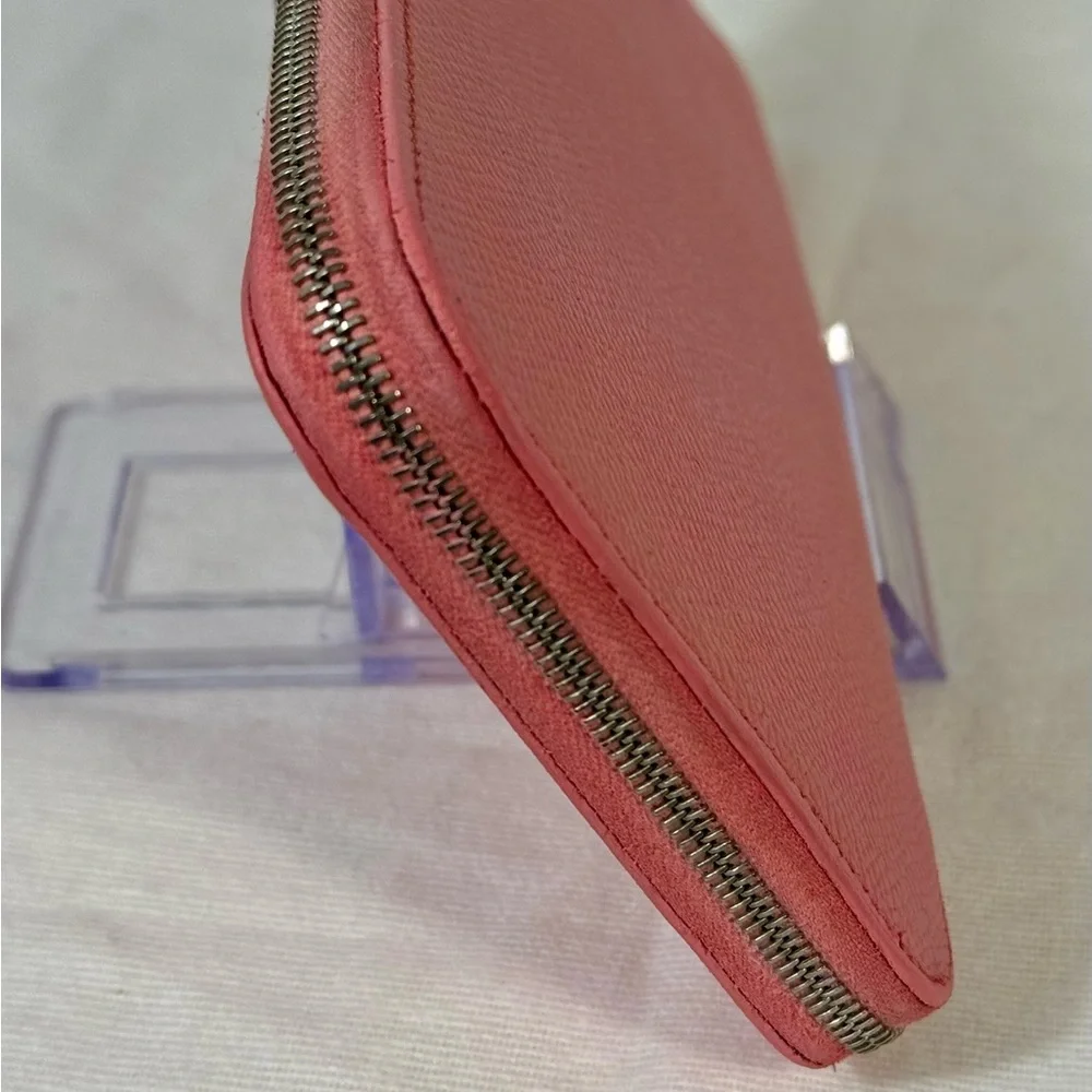 HERMES  Zip Around Long Wallet Epsom pink with‎ orange interior EUC